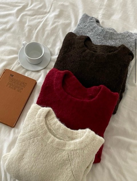 KR WOOL CREW NECK KNIT TOPS