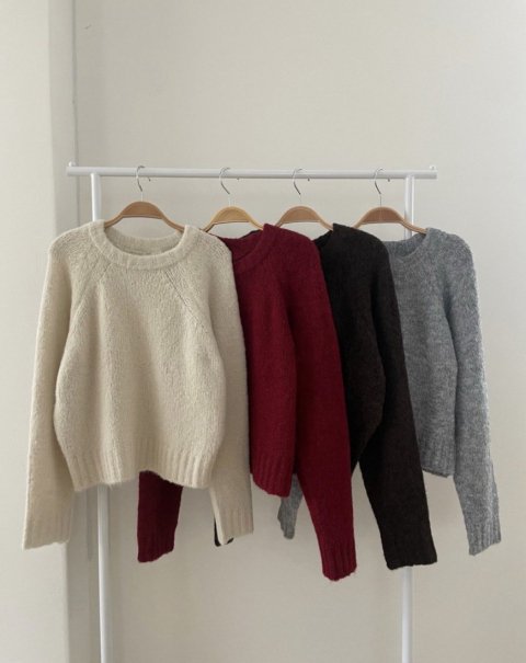 KR WOOL CREW NECK KNIT TOPS