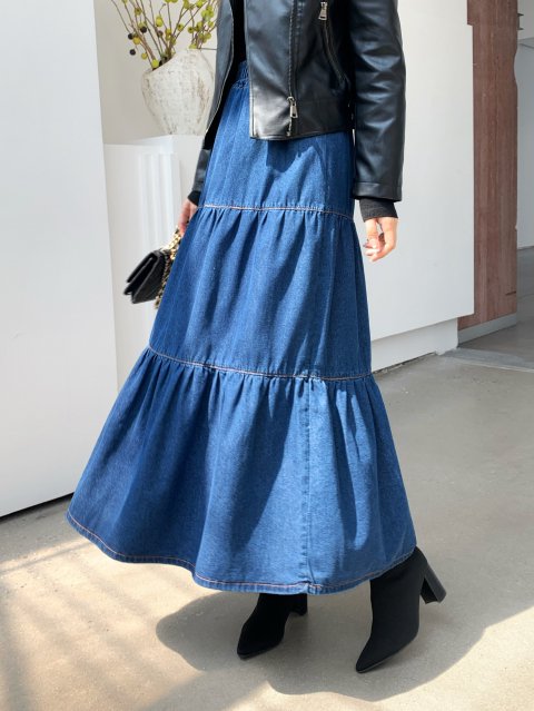 DENIM TIERED SKIRT