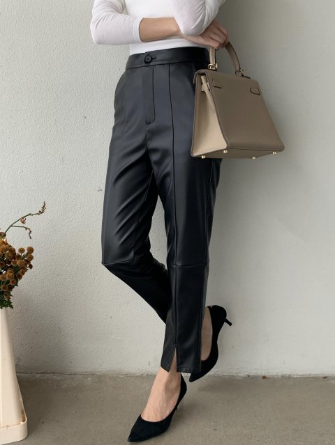 LEATHER SLIT LEGGINGS PANTS