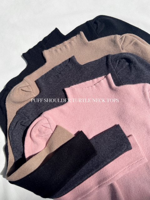 PUFF SHOULDER TURTLE NECK TOPS