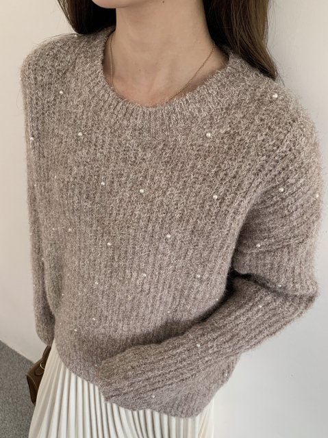 PEARL CREW NECK KNIT TOPS