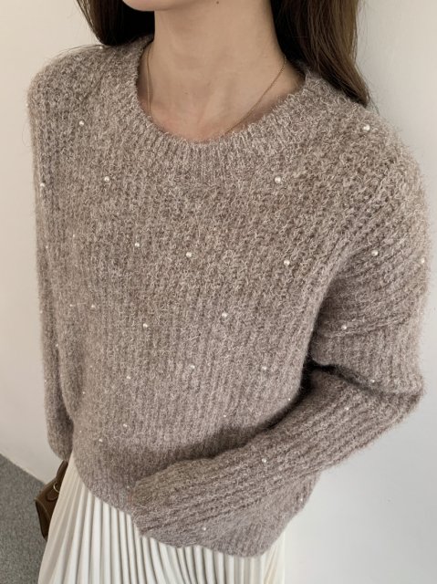 PEARL CREW NECK KNIT TOPS