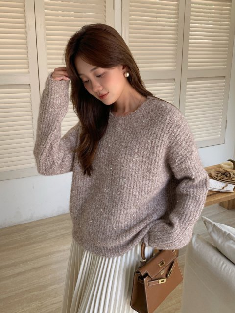 PEARL CREW NECK KNIT TOPS