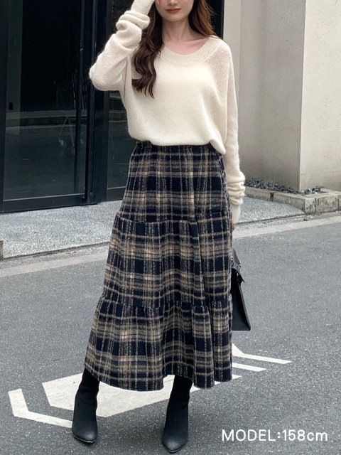 CHECK TIERED SKIRT