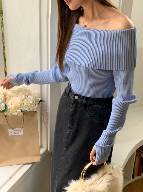 OFF SHOULDER KNIT LONG TOPS