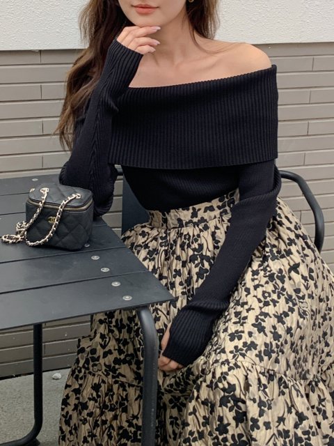 OFF SHOULDER KNIT LONG TOPS