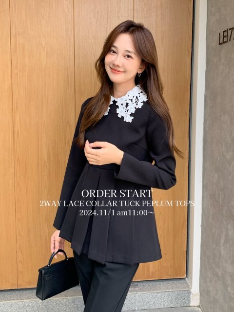 11/1 am11:00 ORDER START2WAY LACE COLLAR TUCK PEPLUM TOPS