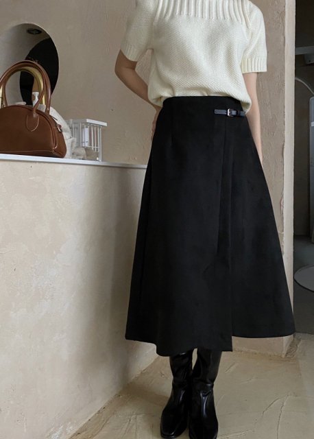 KR SUEDE WRAP LONG SKIRT