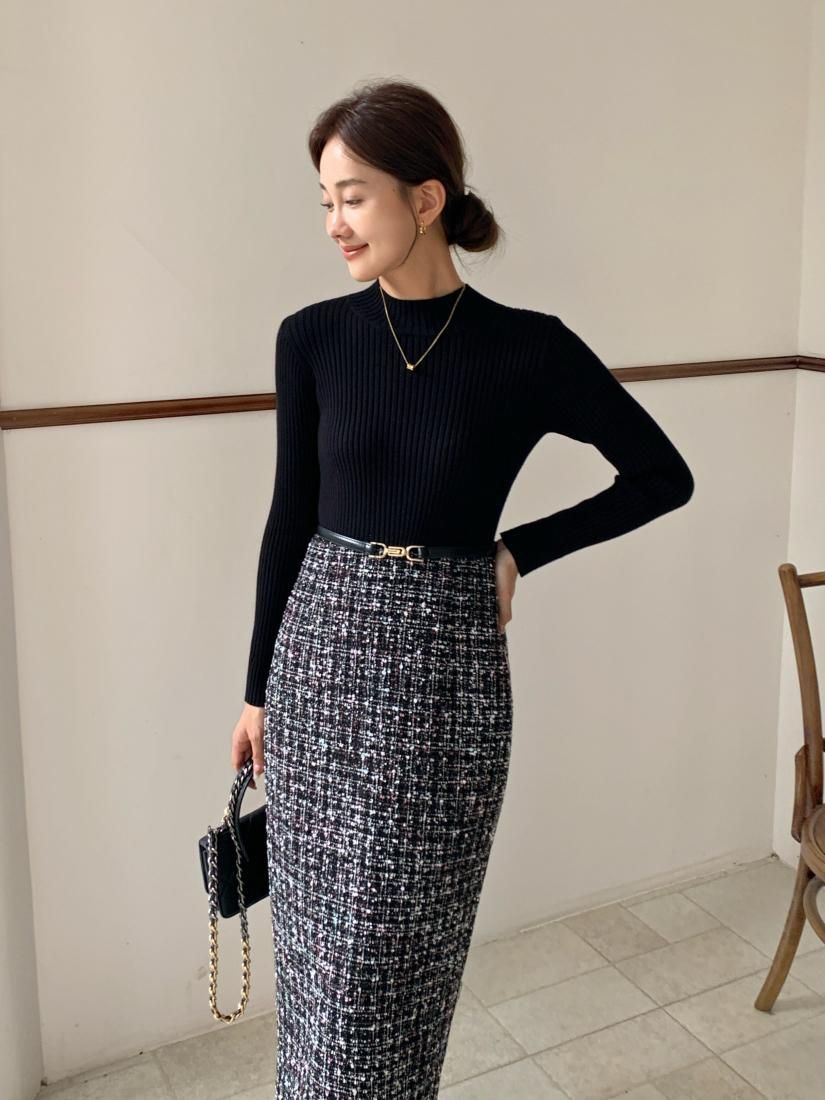 MOCK NECK TWEED DOCKING DRESS - BIRTHDAY BASH