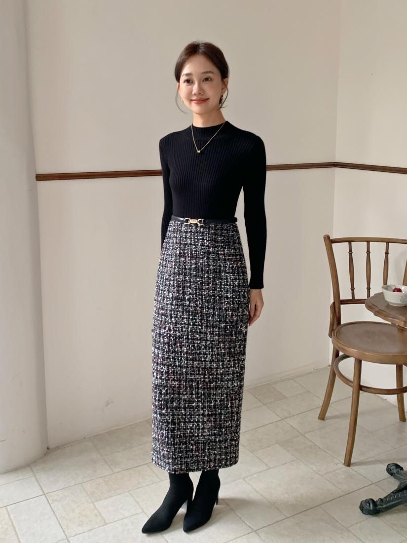 MOCK NECK TWEED DOCKING DRESS - BIRTHDAY BASH