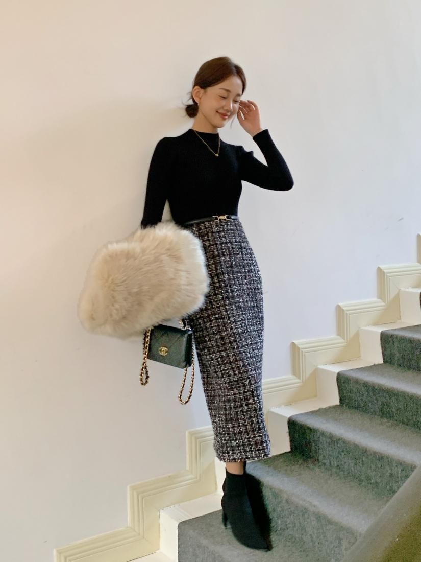 MOCK NECK TWEED DOCKING DRESS - BIRTHDAY BASH