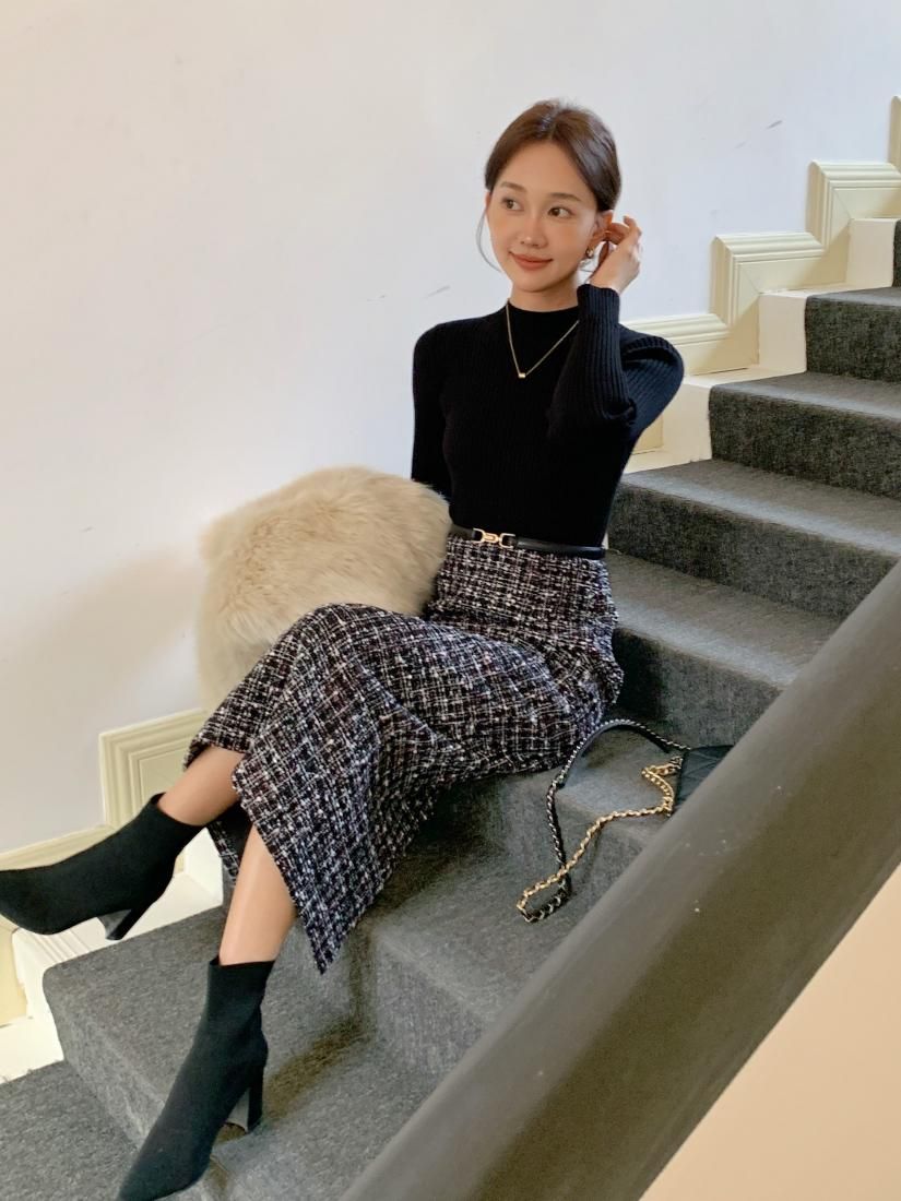RE ORDER】MOCK NECK TWEED DOCKING DRESS - BIRTHDAY BASH