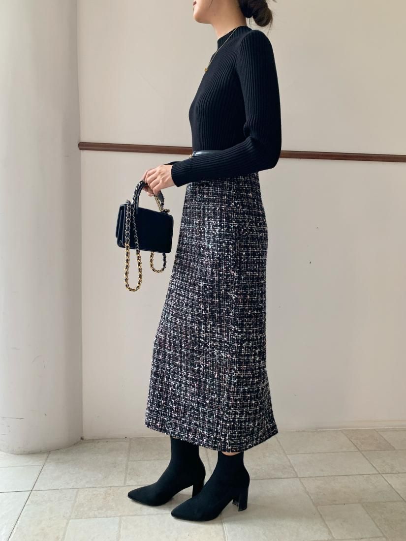 MOCK NECK TWEED DOCKING DRESS - BIRTHDAY BASH