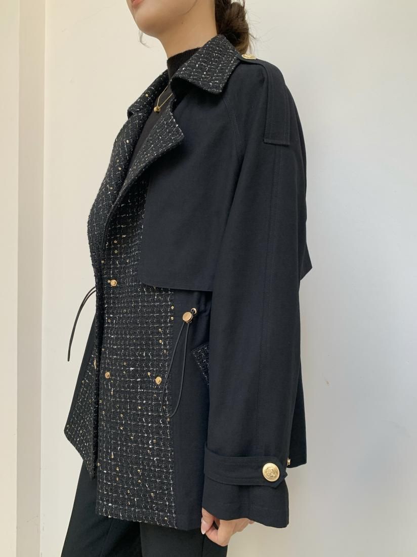 バースデーバッシュ ロングコート　ツイード　ウールマルチカラー　オーバーサイズ TWEED DOCKING TRENCH COAT - BIRTHDAY BASH