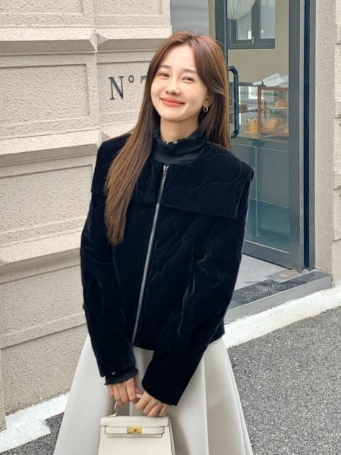 VELOUR QUILTING COLLAR JACKET