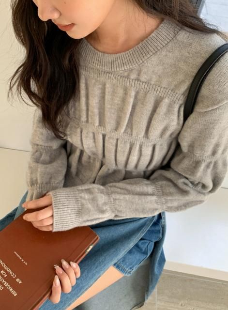 SHIRRING KNIT TOPS