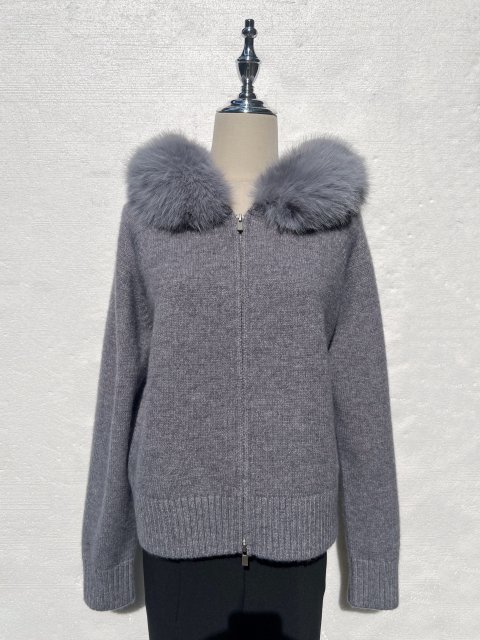 FUR KNIT ZIPPER HOODIE