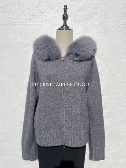 FUR KNIT ZIPPER HOODIE