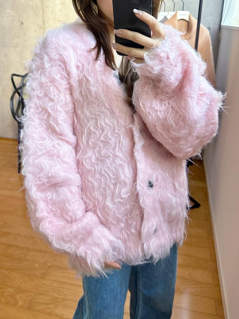 SHAGGY V NECK LOOSE CARDIGAN PINK - BIRTHDAY BASH