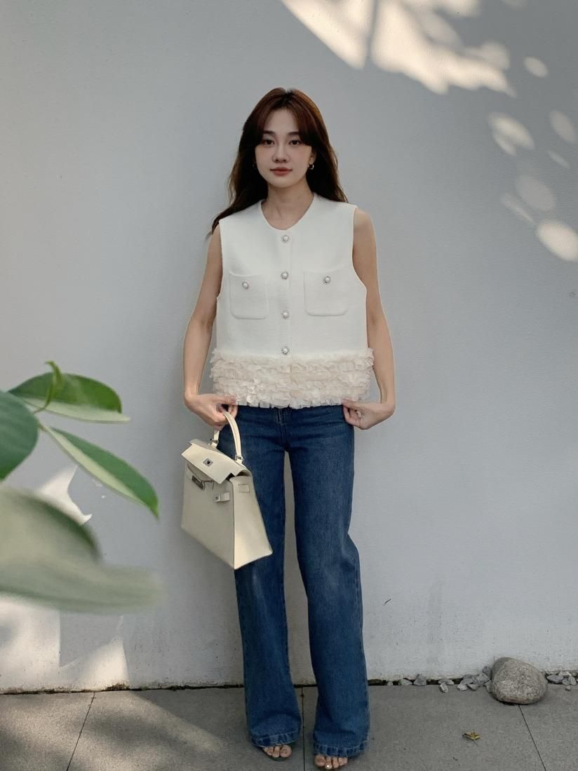 今季一番 FRILL HEM SHORT GILET - BIRTHDAY BASH ベスト/ジレ