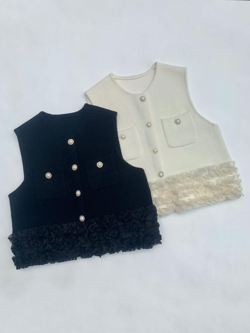 FRILL HEM SHORT GILET - BIRTHDAY BASH