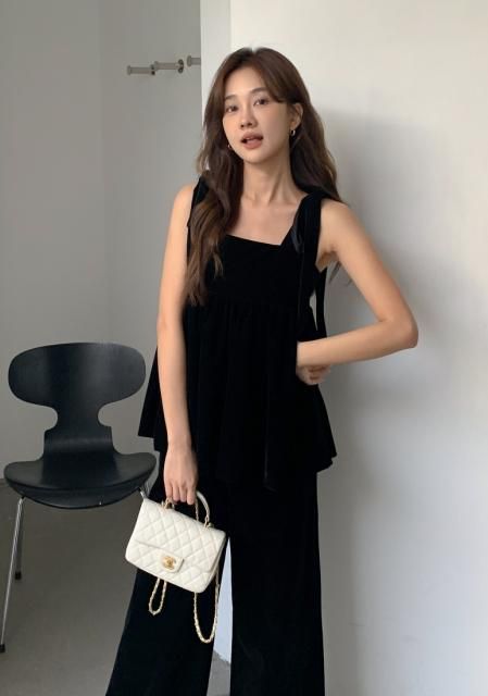 SALLY VELOUR RIBBON CAMISOLE TOPS