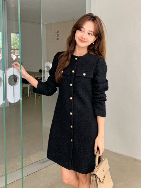 TWEED NO COLLAR JACKET DRESS