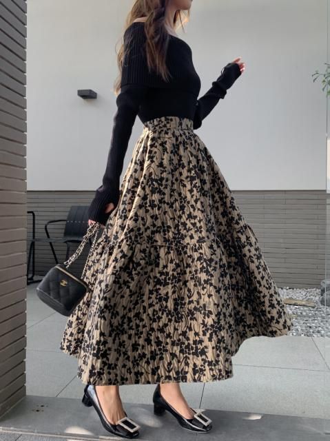 FLOWER LEOPARD FLARE SKIRT