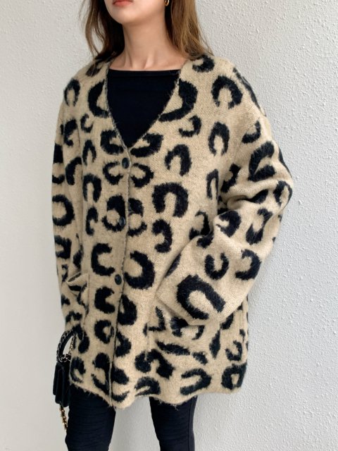 LEOPARD SHAGGY KNIT CARDIGAN