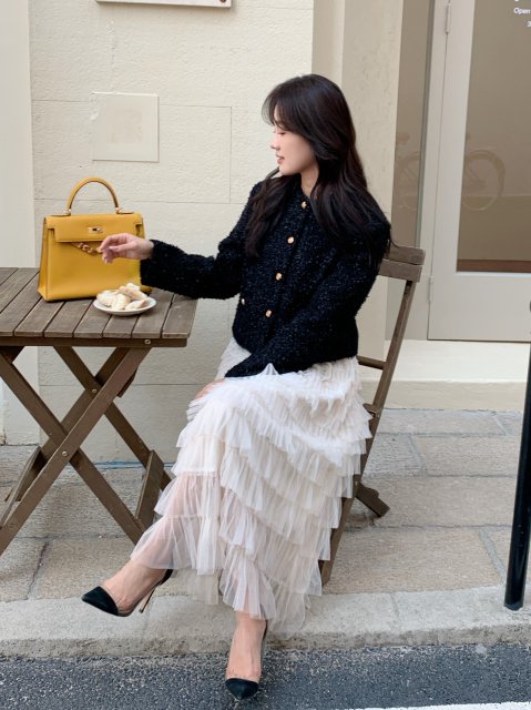 TULLE GIRLY FRILL LONG SKIRT