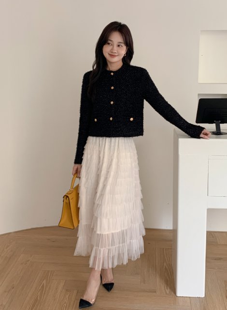 TULLE GIRLY FRILL LONG SKIRT