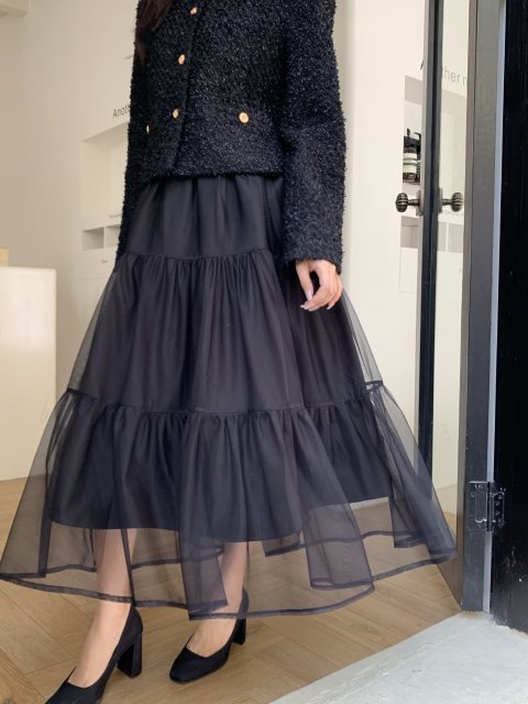 2WAY TULLE SATIN LAYERED SKIRT