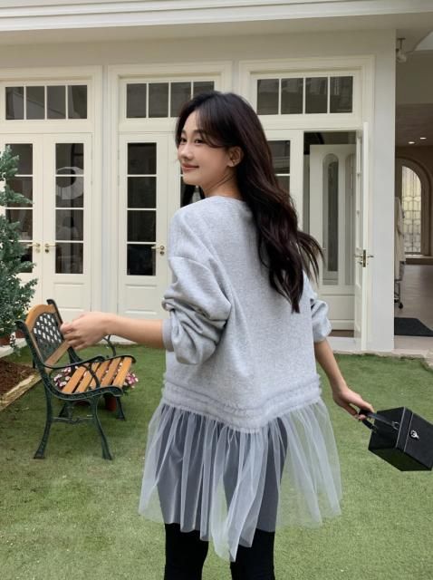 TULLE DOCKING SWEAT TOPS