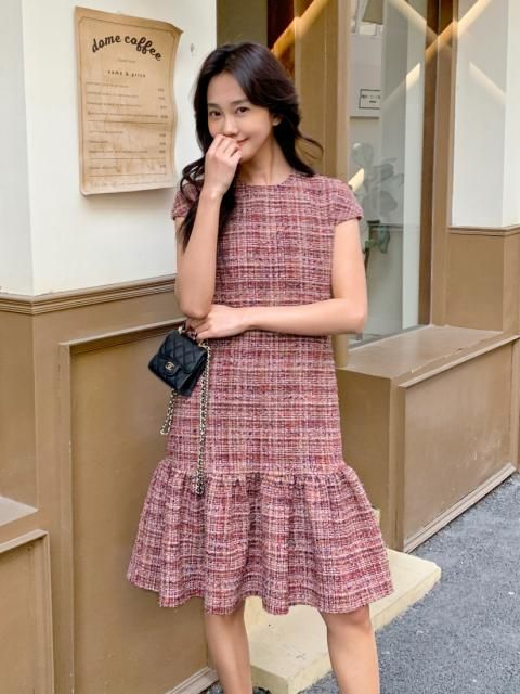 MIX TWEED PEPLUM DRESS