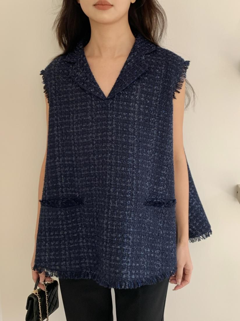 TWEED A LINE COLLAR TOPS NAVY - BIRTHDAY BASH