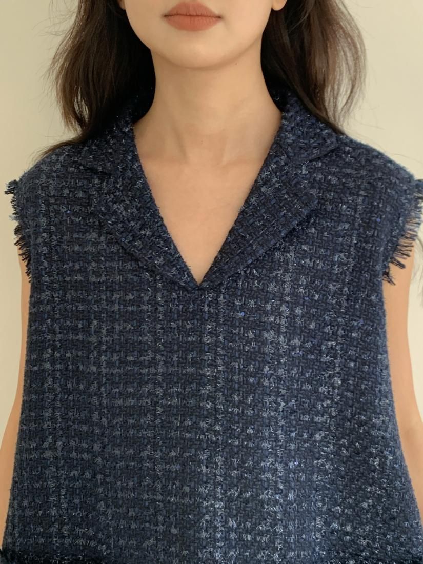 TWEED A LINE COLLAR TOPS NAVY - BIRTHDAY BASH