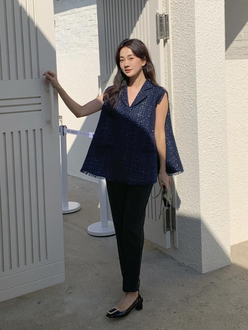 TWEED A LINE COLLAR TOPS NAVY - BIRTHDAY BASH