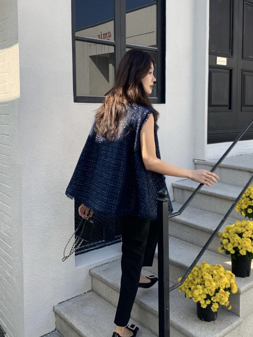 TWEED A LINE COLLAR TOPS NAVY - BIRTHDAY BASH