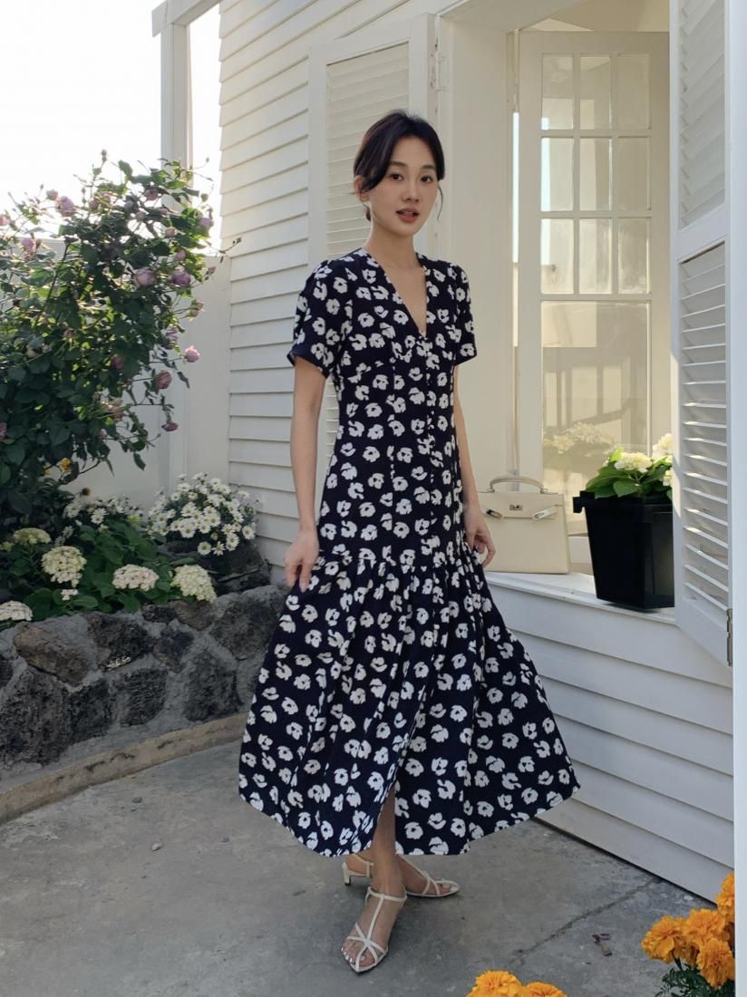 FLOWER LEOPARD V NECK LONG DRESS - BIRTHDAY BASH