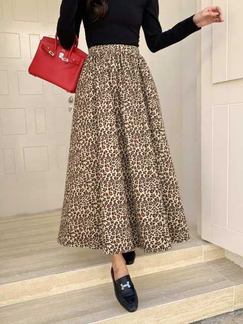 FLOWER LEOPARD GATHER SKIRT