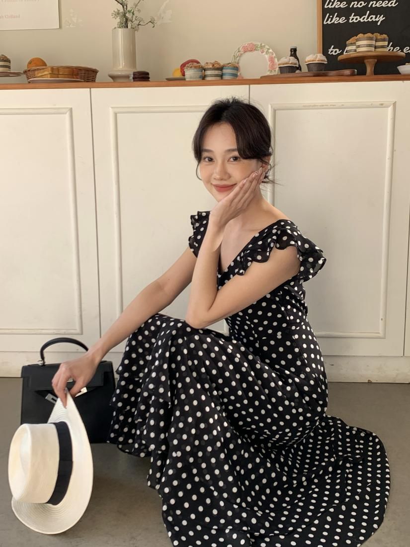 DOT SHEER FRILL SLEEVE DRESS - BIRTHDAY BASH