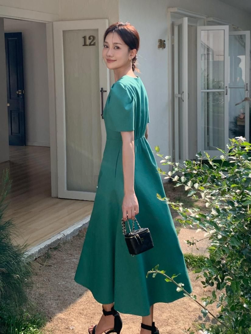 LINEN FRONT V BUTTON DRESS - BIRTHDAY BASH