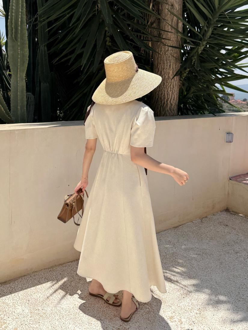 LINEN FRONT V BUTTON DRESS - BIRTHDAY BASH