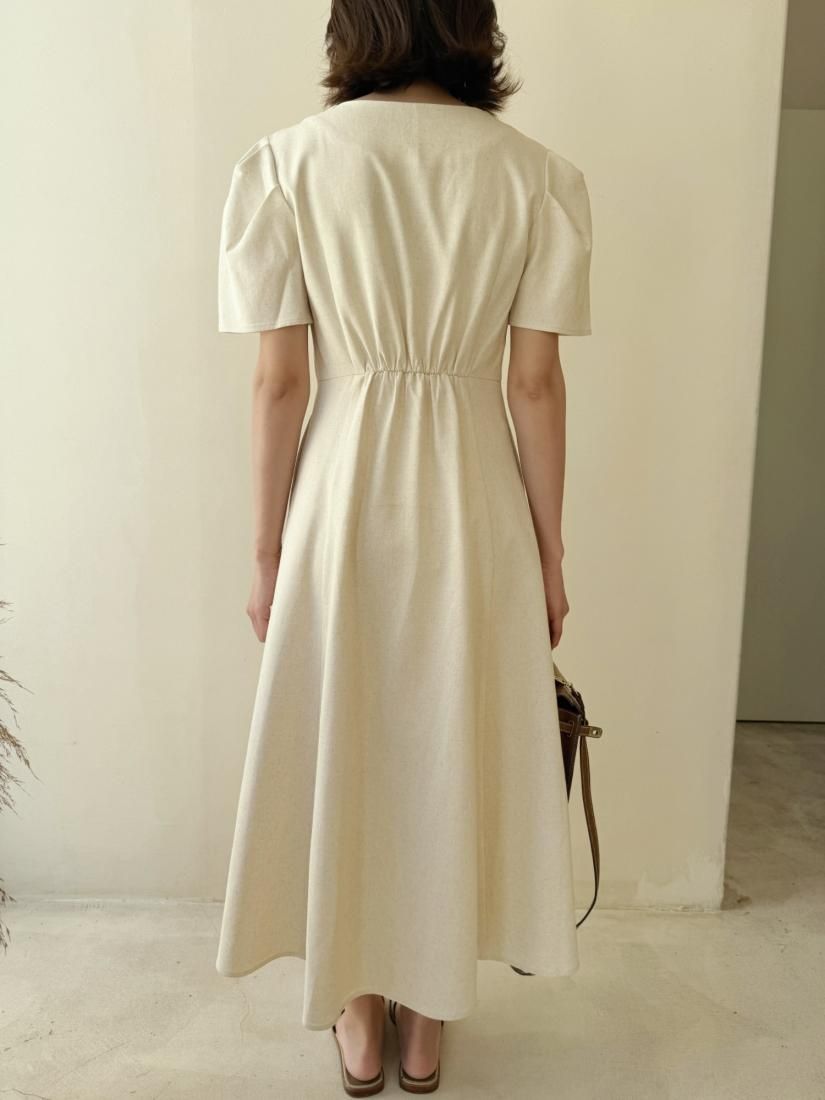 LINEN FRONT V BUTTON DRESS - BIRTHDAY BASH