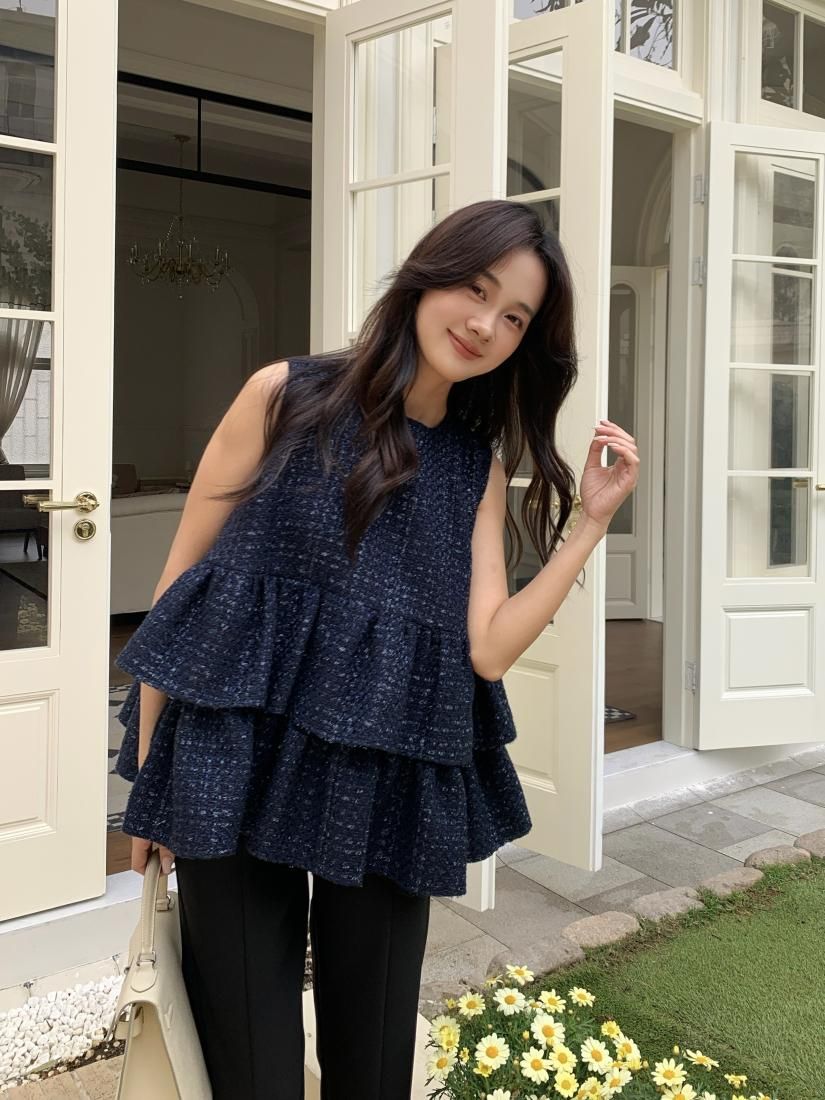 トップス birthdaybash/TWEEDFRINGENSTOPS TWEED CUTOFF SHOULDER TOPS - BIRTHDAY BASH