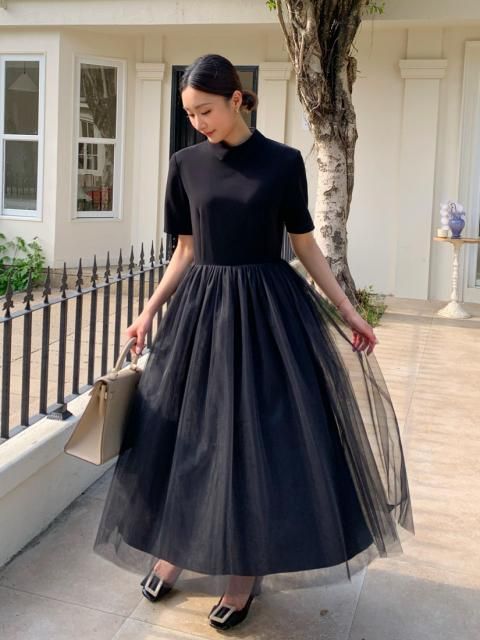 TULLE DOCKING COLLAR DRESS