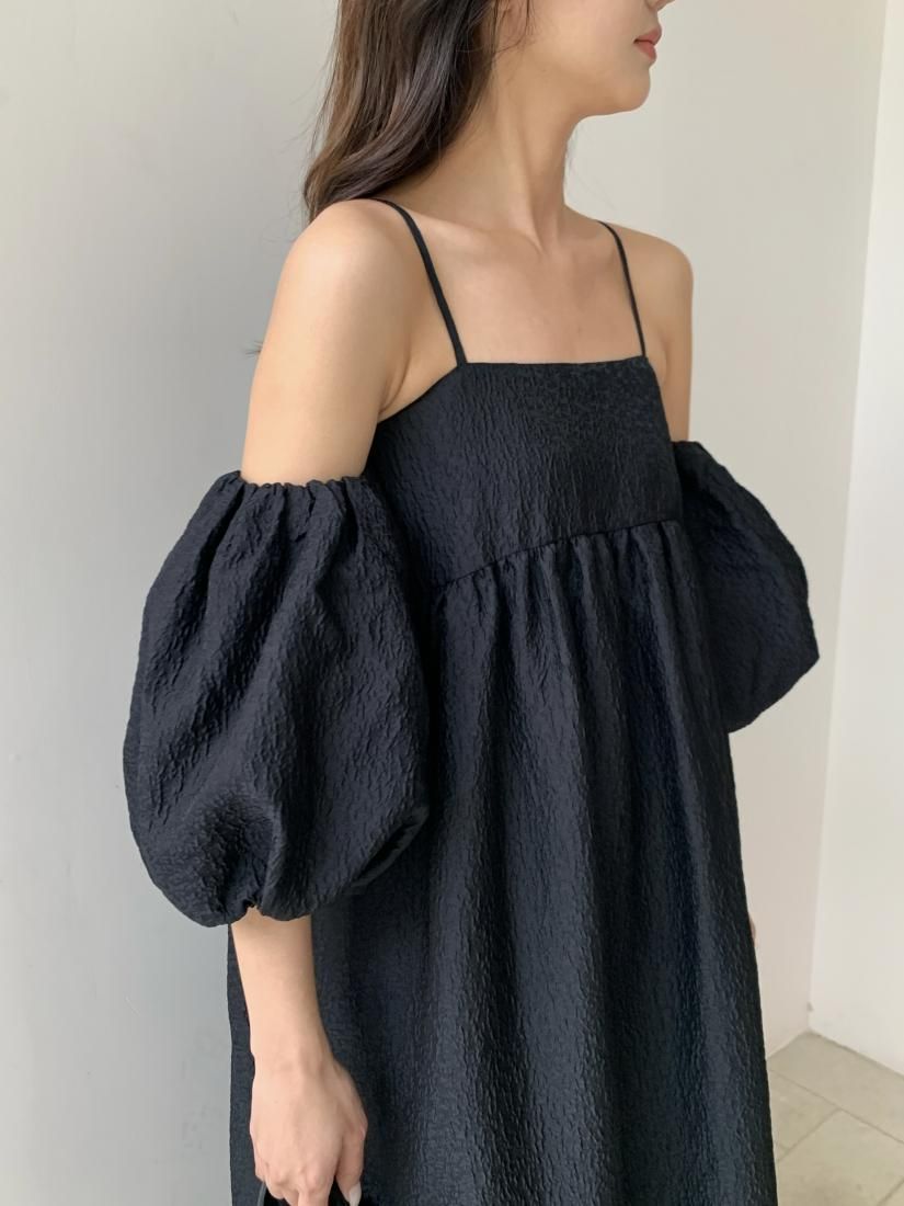 JACQUARD 2WAY PUFF STRAP DRESS - BIRTHDAY BASH