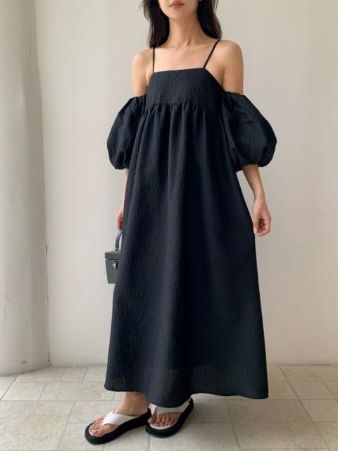 JACQUARD 2WAY PUFF STRAP DRESS