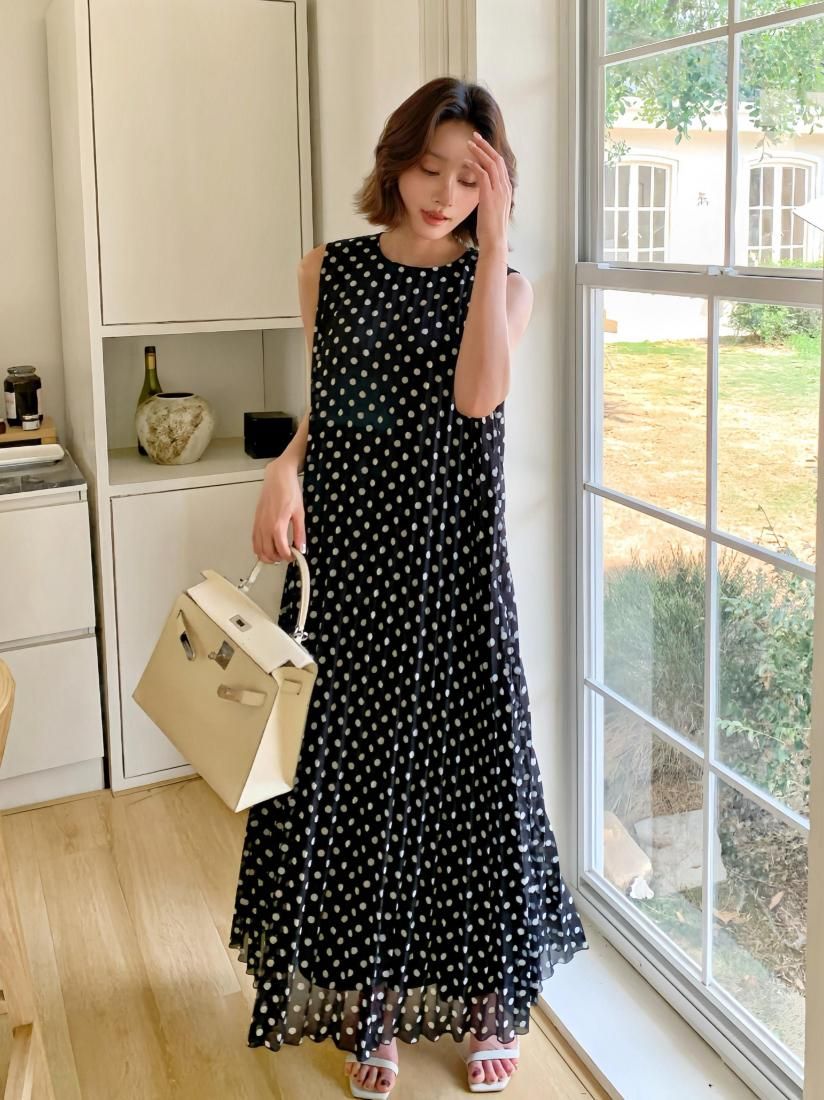 MAISIE DOT SHEER PLEATS NS DRESS - BIRTHDAY BASH